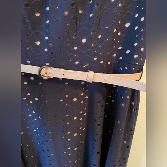 Blue Lace Dress with Nude Lining and Belt - Picture 4 of 5